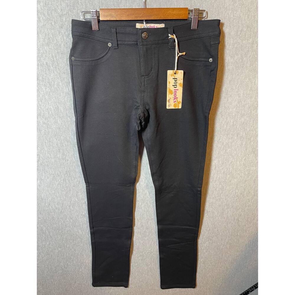 Poplooks Women's Black Stretch Skinny Pants XL Rhinestone Embellished Pockets